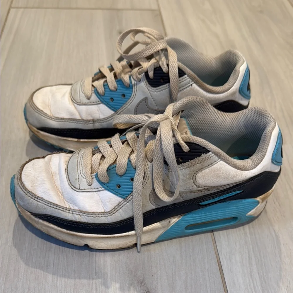 Nike Air Max White and Blue Sneakers, size 3.5 youth